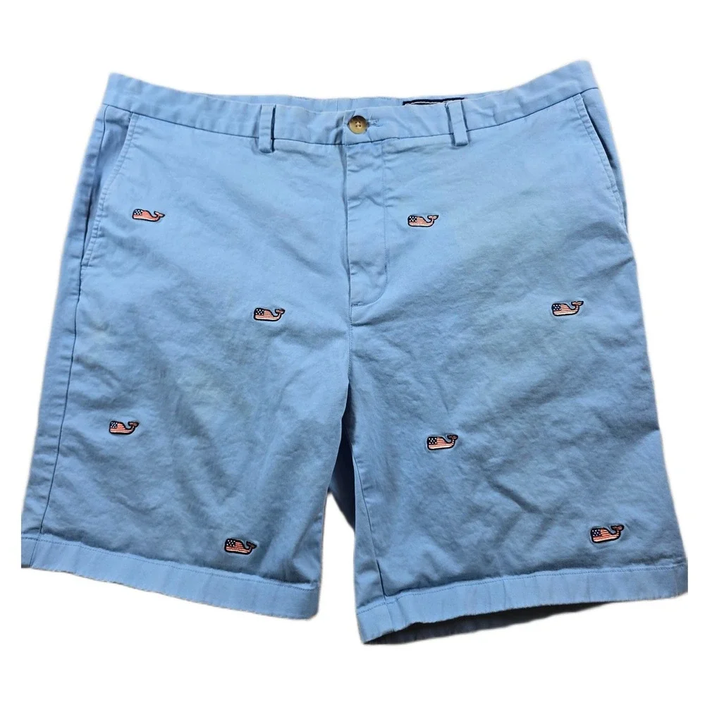 Vineyard Vines Shorts Mens 40 Blue Cotton American Flag Whale Breaker Short